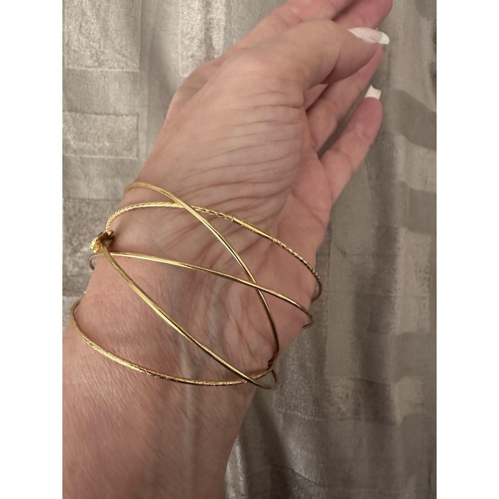Alex & Ani Cinerama Jewelry Goldtone Cuff Bangle Set of 5 Adjustable Topaz Color - Picture 15 of 16